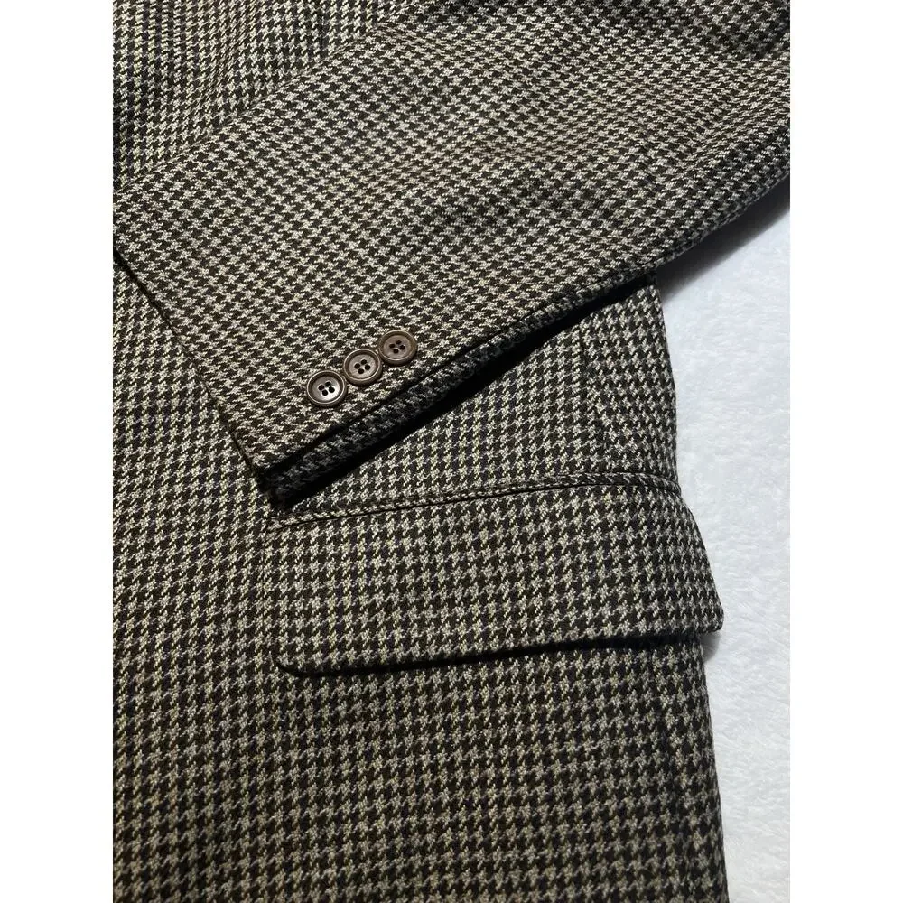 Vintage Zegna x Cambridge Wool Cashmere 46-48L Black Tan Houndstooth Sport Coat